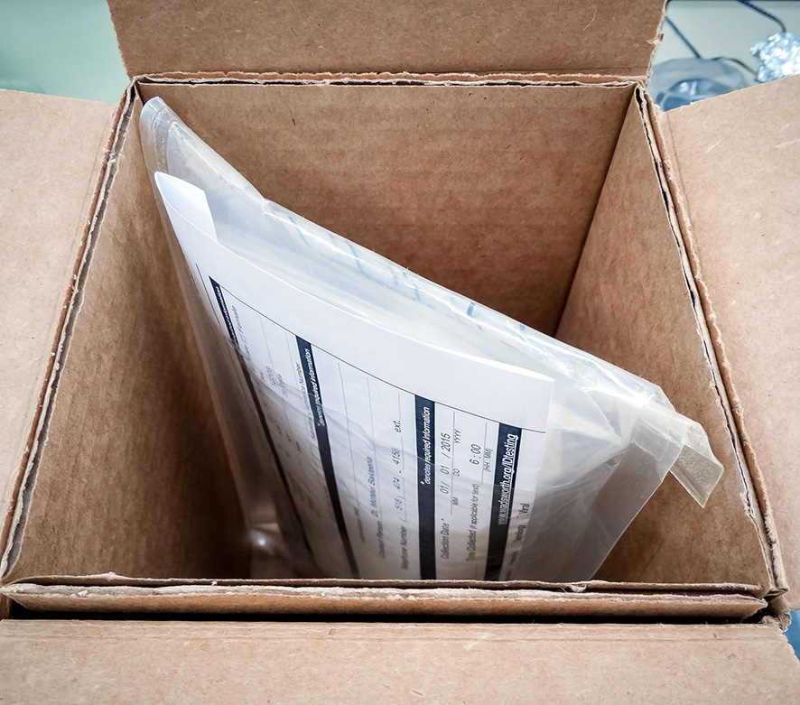 Specimen Transport Bag in the shipping box